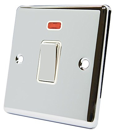 AET CPC20ASWIWC Polished Chrome Classical 20A DP White Insert Metal Rocker Switch-20 Amp Double Pole Switch w/Neon Indicator