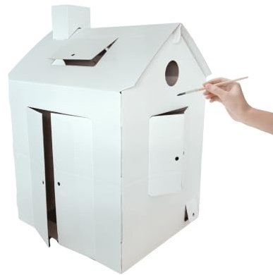 bibabox® - Das große Papphaus | Spielhaus zum Selbstgestalten aus stabiler weißer Pappe (125x90x73 cm)