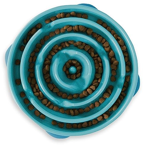 Kyjen 51002 Outward Hound Fun Feeder Slow Feed Interaktiver Bloat-Stop-Futternapf für Hunde, Größe L, blau