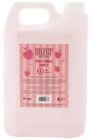 Pozer Truly Madly Deeply Dog Shampoo - Deep Cleansing for Smelly, Dirty & Greasy Coats - Leaves the Coat Soft & Clean - Fresh Mango Scent, 4 Litre