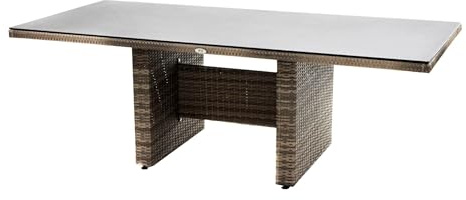 PLOß Rabida Dining Tisch, Champagner-meliert, Polyrattan, 220 x 100 cm, Glasplatte in Steinoptik
