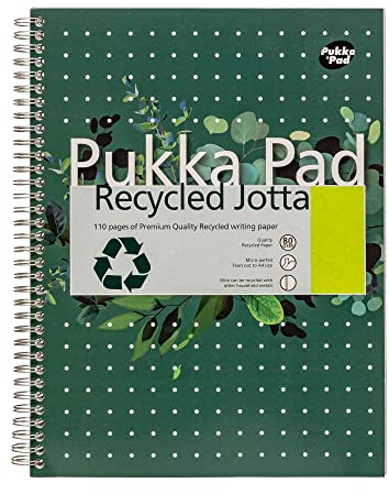 Pukka Pad, recycelter A4-Schreibblock – Packung mit 3 Notizbüchern mit Spiralbindung und 110 Seiten aus 80 g/m² FSC-Recyclingpapier – 8-mm-Liniert und perforierte Ränder