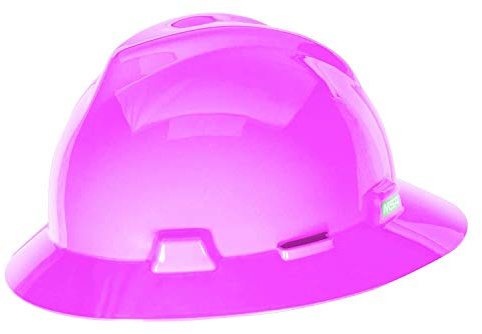 MSA Safety 10156374 V-Gard Slotted Full-Brim Hat, Hot Pink, w/Staz-On Suspension