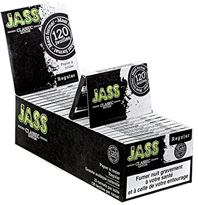 Feuilles à Rouler JASS Classic Regular – Boîte 25 Carnets x120 Feuilles (3000 feuilles) | Format 69 x 36 mm Regular | Papier Fin 13,5 g/m² – Sans Nicotine ni Tabac