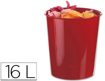 Q-Connect - Papelera Plástico Opaco 16 L Color Rojo