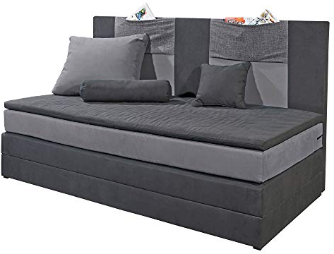 moebel-eins KOOPY Boxspringbett Bett Polsterbett Kinderbett 90x200 cm in schwarz/grau, schwarz/grau