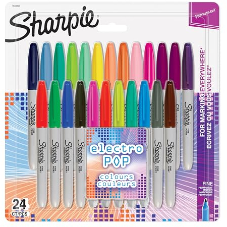 Sharpie Permanent Marker | Marker Stifte mit feiner Spitze | gemischte Electro Pop- und Originalfarben | 24 Stück Market Set