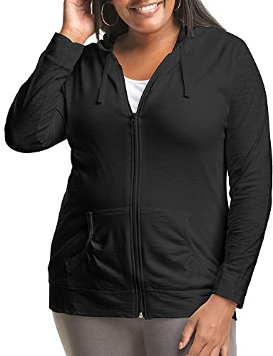 JUST MY SIZE Women's Full Zip Jersey Hoodie, Black, 2X