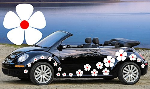 32 WHITE & RED CENTER PANSY CAR DECAL STICKERS,CAR GRAPHICS, FLOWER CAR STICKERS