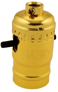 Leviton Medium Base Complete, Aluminum Shell Incandescent Lampholder, Push-Through, Single Circuit, 1/8IPs Tapped Bushing, 6098-PG, Brass