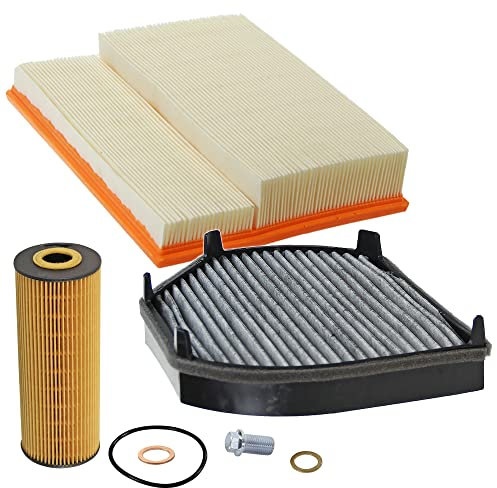BESTPRICE Inspektionspaket Filterset mit 1x Luftfilter, 1x Innenraumfilter mit Aktivkohle, 1x Ölfilter inkl. Schraube & Dichtring, Kompatibel mit MERCEDES-BENZ C-Klasse (W202)(S202), CLK (C208)(A208)
