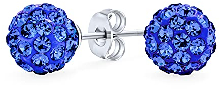 Königsblau Elektro Pavé Kristall Disco Kugel Ohrstecker Für Frauen Rund Einfaches Basisdesign .925 Sterlingsilber 8MM Größe