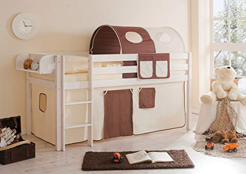 TiCAA Hochbett, Kinderbett Spielbett mit Treppe aus Kiefer Massivholz Bettgestell 90 x 200