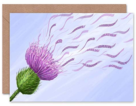 Wee Blue Coo WIND THISTLE SCOTTISH ART GREETINGS GREETING CARD GIFT
