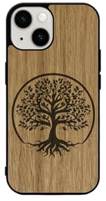 Enowood Coque en Bois de téléphone Iphone Artisanale - Arbre de Vie - Iphone 13 - Chêne
