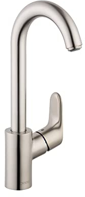 hansgrohe Focus Stainless Steel Bar Kitchen Faucet, Bar Sink Faucet Single Hole, Faucet for Kitchen Sink, Stainless Steel Optic 04507801