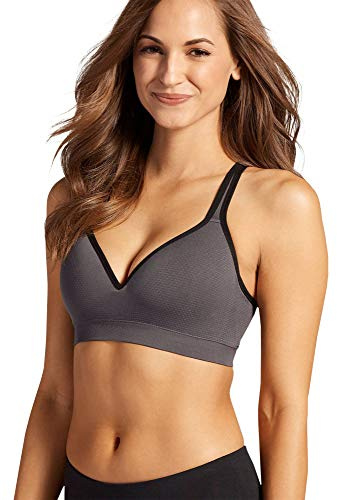 Jockey Women's Active Mid Impact Molded Cup Seamless Sports Bra, Opaque, Iron Grey, M