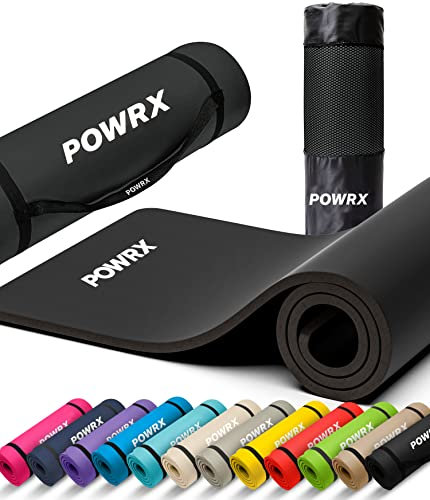 POWRX Exercise mat | Yoga mat Premium incl. carrying strap + bag + exercise poster FREE | Skin-friendly fitness mat phthalate-free | 75 x 24 x 0.6, Black