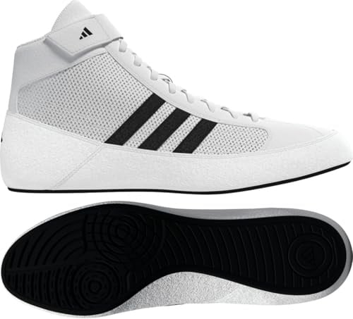 adidas Men's HVC Wrestling Shoes, Black/White/Iron Metallic, 12