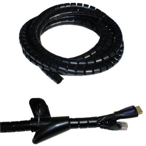 2.5m - 15mm Black Cable Tidy Protection Kit & Tool - Organized Wire/Lead Binding Wrap Cover Hide Management Desk TV - Loops