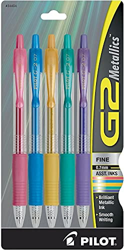 PILOT G2 Metallics Colored Gel Pens, 0.7mm, Assorted Color Inks, 5-Pack