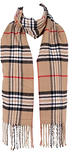 Hat To Socks Herrlich Weicher Klassisch Karierter Winterschal für Damen und Herren - Warm und Elegant (Kamel)
