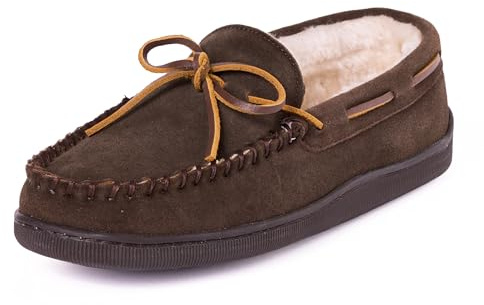 Minnetonka Men's Pile Lined Hardsole Slipper, Chocolate, 10 M US