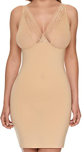SUSA Unterkleid Damen S Toffee I Shapewear Unterkleid mit Effekt Cups & leicht transparentem Spitzeneinsatz I Bodyforming-Tunika ohne störende Nähte