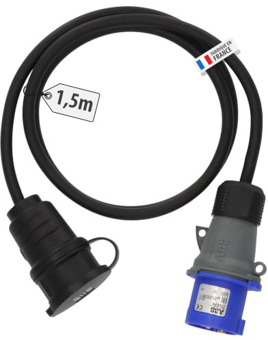 Brennenstuhl Rallonge électrique CEE/Standard français/Câble Adaptateur pour Camping, Commerce ambulant (fiche CEE P17, prolongateur Standard français, 1,5m H07RN-F), fabriquée en France