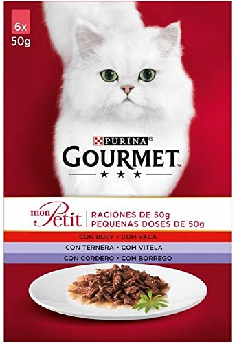 Gourmet Mon Petit feine Schnitte in Sauce, Nassfutter für Katzen mit Ochse, Rindfleisch und Lamm, 6 Beutel à 50 g