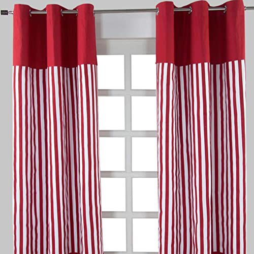 Homescapes dekorativer Vorhang Ösenvorhang Dekoschal Thick Stripes im 2er Set, rot weiß, 117 x 137 cm (Breite x Länge je Vorhang), 100% Reine Baumwolle