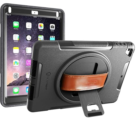 New Trent Gladius Air - Funda para iPad Air y iPad Air 2, giratoria 360 Grados, Resistente a los Golpes, con Soporte Integrado, Protector de Pantalla y Correa de Mano de Cuero