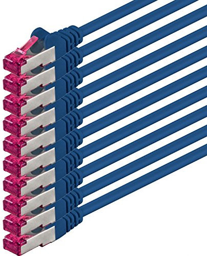 0,5 m - bleu - 10 pièces - câble réseau CAT6a (10Gb/s) S-FTP CAT 6a Lankacable - certifié GHMT PIMF 500 MHz Cat5 Cat5e Cat6 Cat6a Cat7 pour switch, routeur, modem, Internet