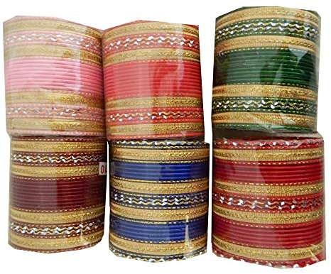 Bollywood Armreifen 144 Bangles 24er Sets goldfarbig bunt verschiedene Größen Farben