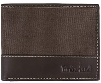 Timberland Herren Baseline Leder Canvas Geldbörse mit angenähter Klapptasche, anthrazit, Einheitsgröße