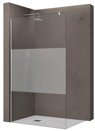 doporro Luxus Duschwand für Dusche Duschabtrennung 70x200cm Walk-In Dusche 10mm ESG-Sicherheitsglas Milchglas-Streifen inkl. Nanobeschichtung Bremen02MS
