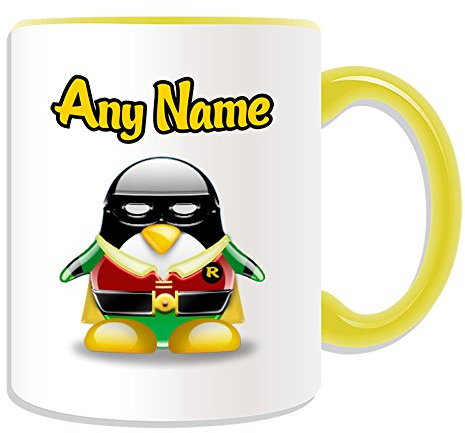 Personalised Gift - Robin Mug (Penguin Film Character Design Theme, Colour Options) - Any Name/Message on Your Unique - Costume Movie Superhero Hero Comics