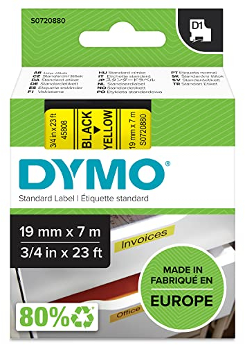 DYMO Original D1-Etikettenband | schwarz auf gelb | 19 mm x 7 m | selbstklebendes Schriftband | für LabelManager-Beschriftungsgerät