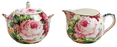 Maxwell & Williams S311225 Royal Old England Milch und Zucker Set, 2 Einheiten, Porzellan, grün/rosa, 19 x 10.5 x 8 cm