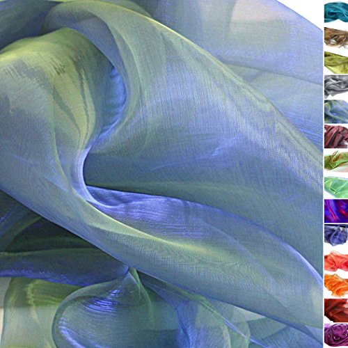 TOLKO 1m Organza Stoffe zum Nähen Meterware | Hauch Zart, Fein, Durchsichtig | zum Dekorieren Basteln 145cm breit | leichter Glanz Stoff für Gardine Vorhänge Tischdecken Deko Schals (Blau Gelb)