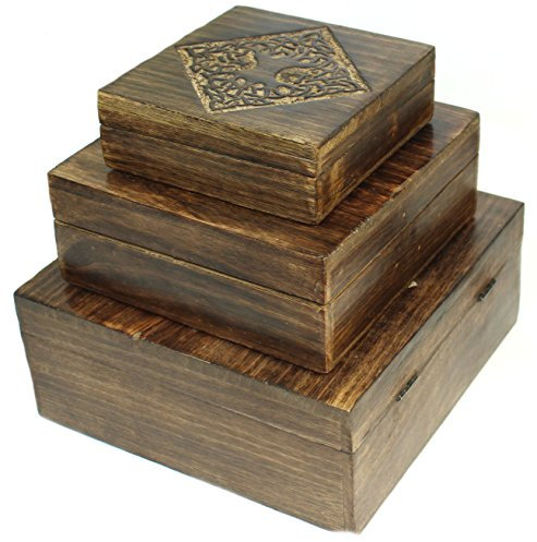 Budawi® Holztruhe Holzbox Holzschatulle aus Mangoholz Motiv Lebensbaum Weltenbaum klein Holzkiste Schachtel