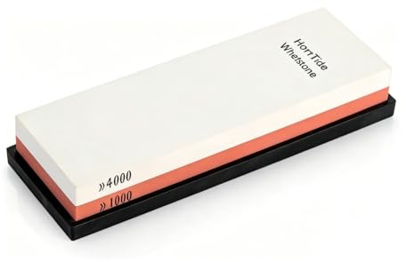 HornTide 1000/4000 Grit Combination Whetstone, Two-Sided Knife Sharpener, 7-Inch Sharpening Stone, Plastic Stand Included