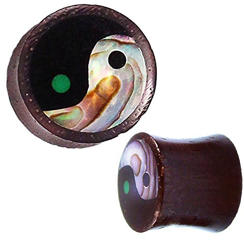 CHICNET Sonoholz Plug Yin Yang Inlay Paua Abalone Resin schwarz Tunnel Tribal Expander 10 mm