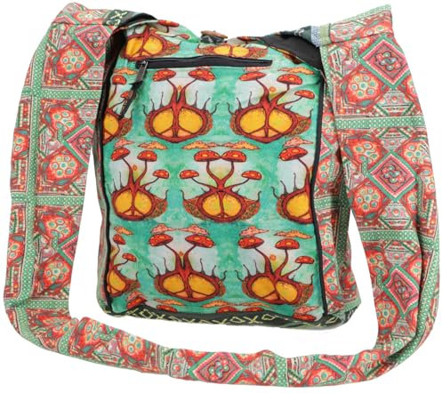 GURU SHOP Geräumiger Schulterbeutel mit Psychodelischem Druck, Hippie Tasche - Peace, Unisex - Erwachsene, Baumwolle, 34x37x20 cm