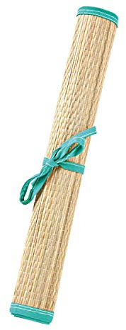 Heless 888 - Strandmatte für Puppen, aus Bast, mit türkisblauer Stoffeinfassung, zusammenrollbar, ca. 30 x 58 cm