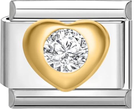 Quiges - 9mm Italian Style Charm Modul Edelstahl zirkonia Herz für Italienische Armbänder