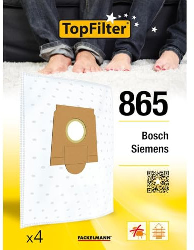 TopFilter 64865 Lot de 4 sacs aspirateur Bosch, sac aspirateur, poche aspirateur, accessoire aspirateur, Non tissé polypropylène, Caoutchouc, Carton, 30 x 26 cm