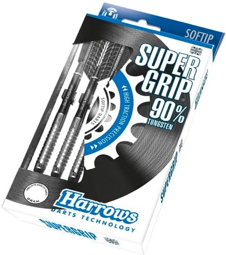 Harrows SUPERGRIP Darts-Set mit weicher Spitze aus 90% Wolfram. Erhältlich in 16 g, 18 g, 20 g – inklusive Supergrip-Schäften, Supergrip-Flights und Reiseetui-16g