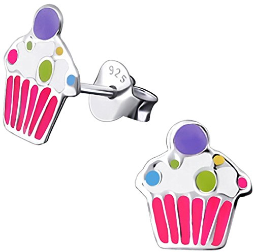 JAYARE Ohrringe Mädchen Muffin Cupcake 925 Sterling Silber rosa-pink Kinder Ohrstecker