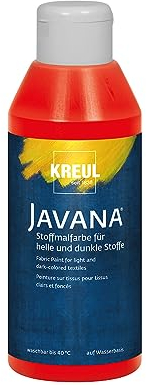 KREUL 91463 - Javana Stoffmalfarbe für helle und dunkle Stoffe, 250 ml Flasche rot, brillante Farbe auf Wasserbasis, pastoser Charakter, zum Stempeln und Schablonieren, nach Fixierung waschecht